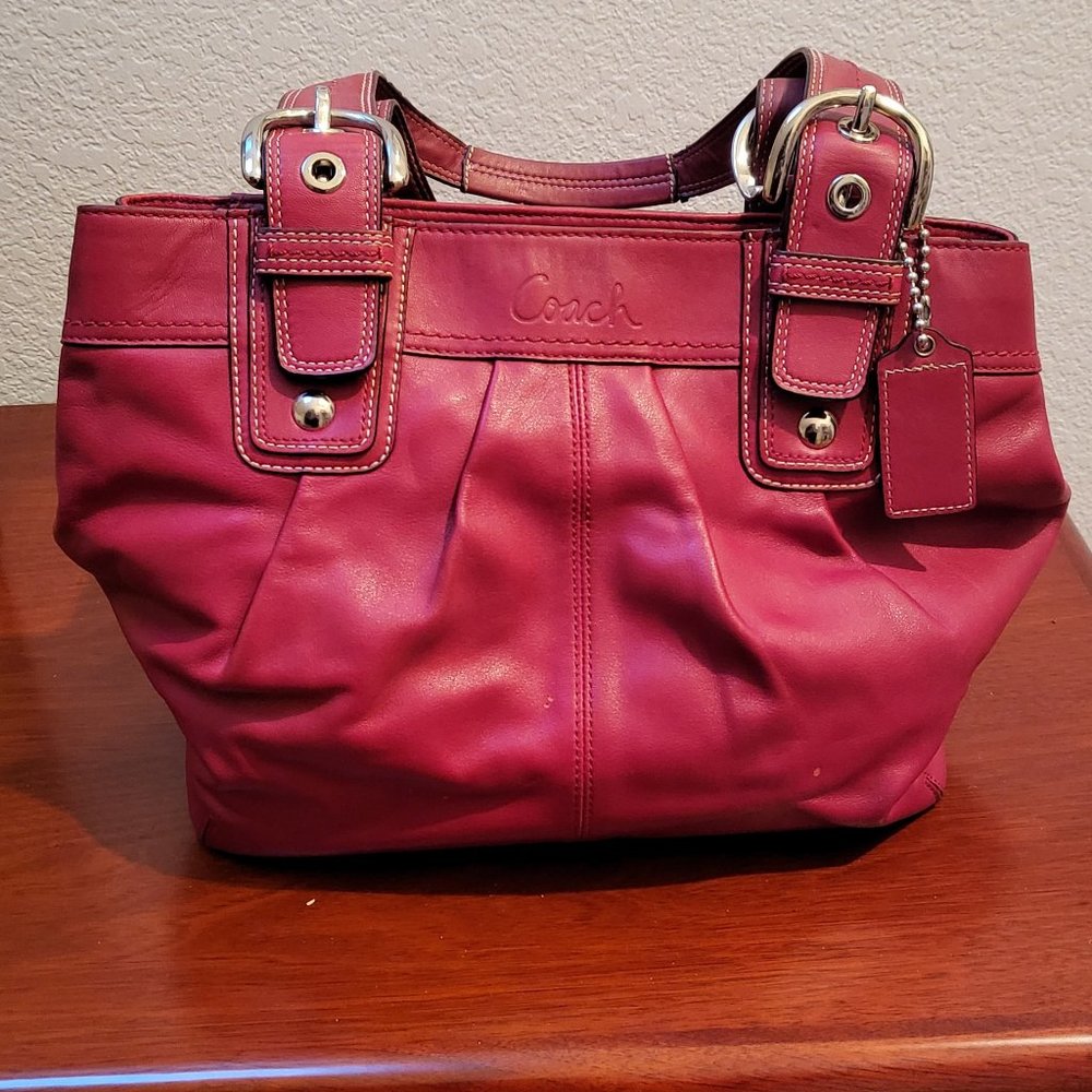 COACH RED LEATHER PLEATED SOHO TOTE SHOULDER BAG 13732